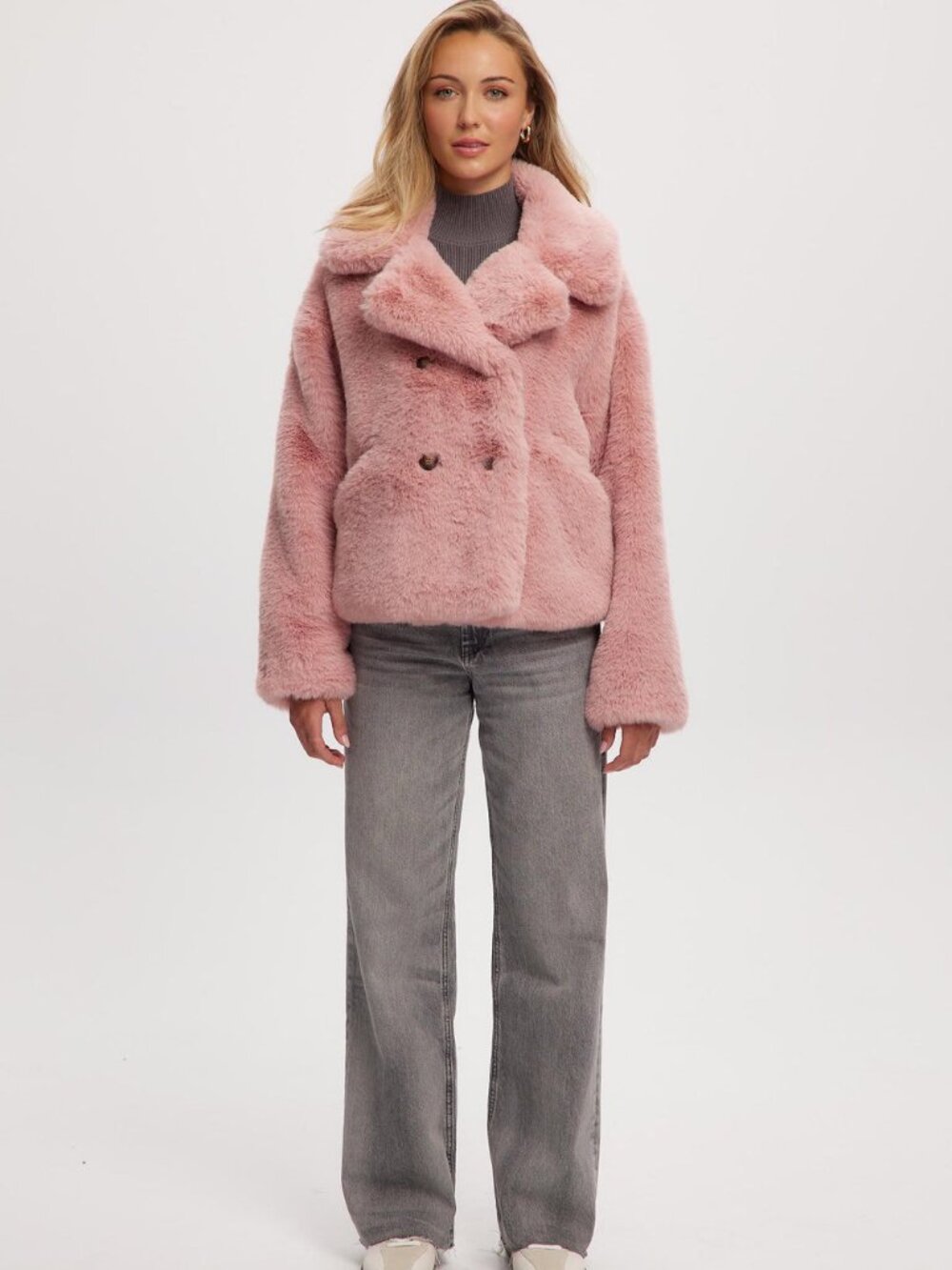 Loretta Short Length Vegan Fur Coat - Noize XS Rose
